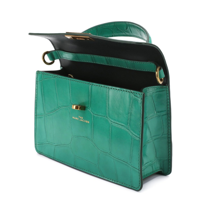 Marc Jacobs The Downtown Croc Embossed Green Cow Leather Handle